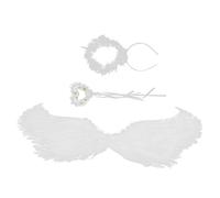 ibasenice Angel Wing Prop for Women Medium White Fairy Wings with Headband and Wand Lifelike Cosplay Costume Accessory for Party Stage Performance Photo Shoots Holiday Dress Up