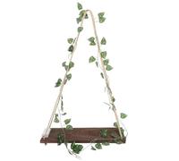 ibasenice Artificial Hanging Plant Shelf with LED Lights, Wall Mount Floating Wood Shelf for Home Decor, Realistic Greening, to Decorate Your Home and Hang a Variety of Plants, Powered by 2