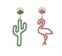 ibasenice Asymmetric S925 Silver Needle Earrings for Women Rainbow Rhinestone Cactus Flamingo Ear Studs Fashion Ear Sets for Pierced Drop Suitable for Ladies and