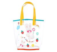 ibasenice Bear Print Pvc Tote Bag with Mesh Shoulder Strap, Lightweight Student Beach Bag and Travel Handbag, Cute Rabbit Design
