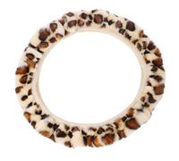 ibasenice Beige Plush Car Steering Wheel Cover with Leopard Pattern Design Smooth Feeling Elastic Fit for 36-38cm Wheels for Comfortable Driving
