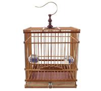ibasenice Bird Cage with Hanging Hook and Removable Tray Rectangular Bamboo Elegant Vintage Design for Small Parrots and Birds Suitable for Indoor and Balcony Use