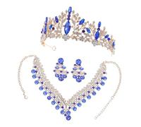 ibasenice Bling Rhinestone Wedding Crown Set with Necklace and Earrings for Brides Elegant Blue Bridal Jewelry for Weddings Proms and Formal Events Comfortable Tiara Kit