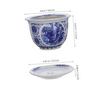ibasenice Blue Floral Ceramic Flower Pots with Drainage Tray for Indoor Plants Succulents and Bonsai Stylish Porcelain Planter Pot for Easy Maintenance and Versatile Gardening