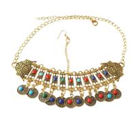 ibasenice Bohemian Vintage Necklace and Egyptian Headpiece for Women Multipurpose Zinc Alloy Jewelry with Dual Wear Design Classic Coin Pendant Choker for Boho Parties and Costume Use