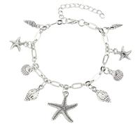 ibasenice Boho Silver Alloy Ankle Bracelet with Sea Creature and Shell Charms, Summer Foot Chain for Women, Not Easy to Corrode or Change Colour, for Holiday and Wedding
