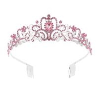 ibasenice Bride Crown Tiara Headband Pink Rhinestones, Silver Bridal Hair Accessories for Wedding, Queen Crown Headpiece for Women, Elegant Wedding Hair Jewelry