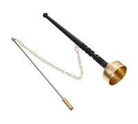 ibasenice Buddhist Musical Instrument Copper Yin Qing Small Size Wooden Handle Temple Percussion for Taoist Ceremony and Meditation Supplies