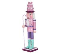 ibasenice Cake Topper Candy Nutcracker Head Wooden Nutcracker Soldier Figurine with Candy Cane Staff Valentine 38cm Pink Versatile Placement and Resistant to Fading, Table Decoration