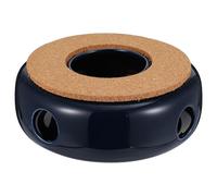 ibasenice Ceramic Teapot Warmer with Wooden Base, Tea Stove Holder for Brewing Tea and Heating Food, Blue Teapot Candle Stand Suitable for Home and Office Use
