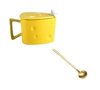 ibasenice Cheese-Shaped Yellow Colour Ceramic Mug Coffee with Lid, Easy to Clean and Carry for Breakfast Or Work in The Morning