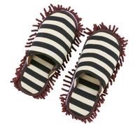 ibasenice Chenille Cleaning Slippers Cover, Cotton Cloth Floor Mop Shoes | Lazy Person Home Cleaning, Anti Skid, Coffee Stripe, Wood and Vinyl Floor Use