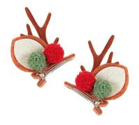 ibasenice Christmas Reindeer Antler Hair Clips 1 Pair Xmas Antler Bobby Pins Red and Green Balls Brown Deer Horn Hair Accessories for Holiday Festival