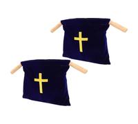 ibasenice Church Offering Bags Elegant Embroidery Design Plush 2pcs with Wooden Handles Seamless Money Collection, Longterm Use Cross-shaped Pouches for Holy Communion and Donation