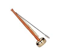 ibasenice Copper Yin Qing Hand Bell Long Wooden Handle for Buddhist Meditation and Temple Ceremony, Traditional Percussion Instrument for Mindfulness Practice