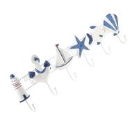 ibasenice Creative Mediterranean Style Wooden Coat Hooks 6 Strong Sturdy Hooks, Practical Home Clothes Hangers for Store Clothing and Decorative Pendants, Vintage Blue Density Board Design