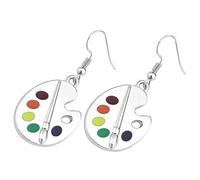ibasenice Creative Silver Paint Tray Drop Earrings for Artists and Art Students Unique Paint Palette Pendant Jewelry Gift for Painters and Art Teachers Stylish Boho Dangle Accessory