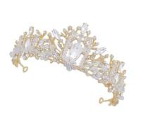 ibasenice Crystal Bridal Tiara Headband with Gold Plated White Rhinestones, Handmade Wedding Crown Hair Accessory for Bride and Bridesmaids, Elegant Bridal Headwear for Wedding Ceremony