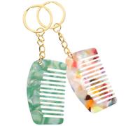 ibasenice Curly Hair Wide Tooth Comb Keychain 2Pcs Portable Mini Combs with Floral and Light Blue Acetate Board, 5.3Cm X 3.1Cm Travel Accessories for Daily Detangling