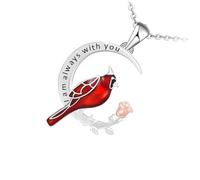 ibasenice Delicate Red Bird Pendant Necklace Rose and Moon Design for Women, Fashion Accessory Jewelry