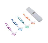 ibasenice Denture Toothbrush with Thickened Handle with Storage Box 4 Sets Dual-Angle Large and Pointed Brush Heads Portable Case for False Teeth and Retainer for Travel and Dining