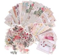ibasenice DIY Scrapbook Decorative Paper Pink Washi Stickers Kit for Photo Albums and Crafts Making Vintage Floral Design