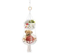 ibasenice Double-layer Basket Cotton Rope Basket Beige Suspend Design Modern Elegant Storage Hotel Bedroom Holding Books