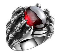 ibasenice Dragon Claw Ring for Men Red Gem Retro Punk Gothic Fashionable Stylish Ring for Daily Life Cosplay Halloween Party Accessories