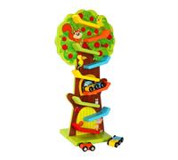 ibasenice Educational Car Gliding Track Wooden Race Track Ladder Slide Set for Intellectual Development