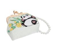 ibasenice Elegant Chinese Embroidered Panda Coin Purse with Double Clasp Closure, Brocade and Polyester Material, Holds Coins, Cards and Essentials, for Formal Gatherings and Daily Errands