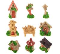 ibasenice Fairy Garden Houses 9Pcs Miniature Resin Cottage Tree Stump Ornaments with Chairs Mailbox and Guideboard for Desk Bookshelf Display