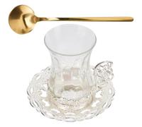 ibasenice Glass Tea Mug and Spoon Set with Water Mug Retro Design European Style for Friends Gathering and Home Use