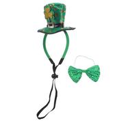 ibasenice Green St Patrick's Day Headband with Mini Top Hat and Bowtie Set, Reusable Non-woven Fabric Party Accessory for Adults, Easy Cleaning, for St Patrick's Day Celebration and Tea