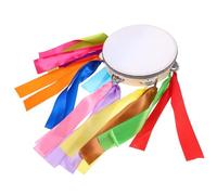ibasenice Hand Drum Tambourine with Ribbons for Stage Performance and Sports Events, Dual-sided Design Percussion Instrument Made of Wood and Cloth, Easy to Operate for Beginners with Range