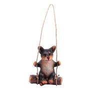 ibasenice Handcrafted Resin Dog Statue Hanging Swing Weatherproof Outdoor Garden Ornament for Patio Porch Painted Puppy Sculpture for Home and Landscape