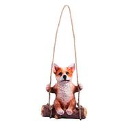 ibasenice Hanging Dog Figurine Swing with Smiling Puppy Design Resin Art Decoration for Outdoor Garden Patio Ornament Cute Brown Corgi Sculpture for Tree Branch Porch Display Dog Lovers
