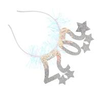 ibasenice Happy New Year Headband Tiara with Star Tinsel | Silver Finish, Plastic Metal Fabric Build, No-slip Fit, Graduation Party and Photo Use