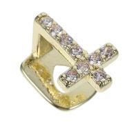 ibasenice Hip-hop Cross Copper Tooth Cap with Micro Inlaid Zirconia Single Decorative Mouth Grill for Men and Women, Gold Fake Teeth Cap for Cosplay, Party, and Fashion Accessories