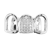 ibasenice Hip Hop Silver Grill with Hollow Zircon Design, Rapper Teeth Jewelry for Men Women, Unique Silver Fangs Mouth Accessory for Cosplay and Party