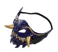 ibasenice Japanese Samurai Demon Mask Half Face Evil Cosplay Mask Blue Demon Warrior Face Cover Halloween Party Prop for Men and Women
