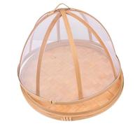 ibasenice Khaki Bamboo round Kitchen Dish Cover Tool Protective Food Bamboo Cover with Gauze Mesh for Store The Dish and Keep Food Fresh, for Dining Table Use