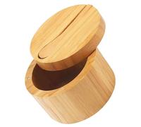 ibasenice Khaki Wooden round Seasoning Box with Magnetic Lid Space-saving Simple Look Design Kitchen Salt Container for Cooking and Home