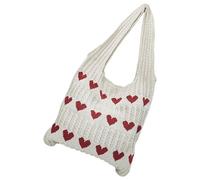 ibasenice Knitted Heart Pattern Tote Handbag for Women, Polyester Shoulder Bag with Comfortable Carrying Feature, Minimalist and Fashionable Design, for Daily Use and Casual Outings