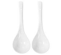 ibasenice Large Ceramic Soup Serving Spoons White Porcelain 2Pcs Set with Deep Bowls for Rice Porridge and Dinner Use