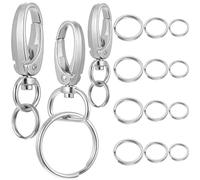 ibasenice Leash Dog Tag Clips Pet Id Name Tag Clip Holders Zinc Alloy Rust Resistant Wear Resistant Silver Round Matching Rings for Cat Collar Necklace
