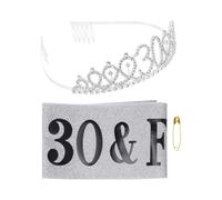 ibasenice Lightweight Silver Alloy Birthday Crown Headband with Satin Sash and Female Friends, Elegant Party Hairband Accessory for Birthday Parties