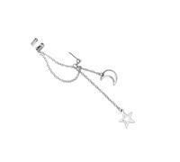 ibasenice Long Chain Tassel Ear Cuff Earrings Star and Moon Design, Single White Gold Plated, Non-pierced Women’s Fashion Dangle Jewelry for Everyday Wear