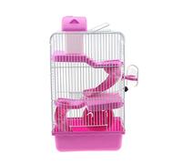 ibasenice Luxury Three-layer Hamster Cage Small Pets Villa Cage Pink 23x17x45cm Portable Chinchilla Pet House for Hamster and Small Animals