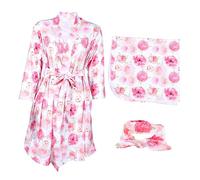 ibasenice Maternity Robe Matching Swaddle Set Cotton Pink Skin Friendly Texture Washable Baby Photo Props