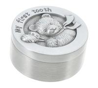 ibasenice Metal Baby Tooth Organizer Keepsake Box for Newborns Small Round Deciduous Tooth Storage Case in Antique Tin Color for Birth and Baby